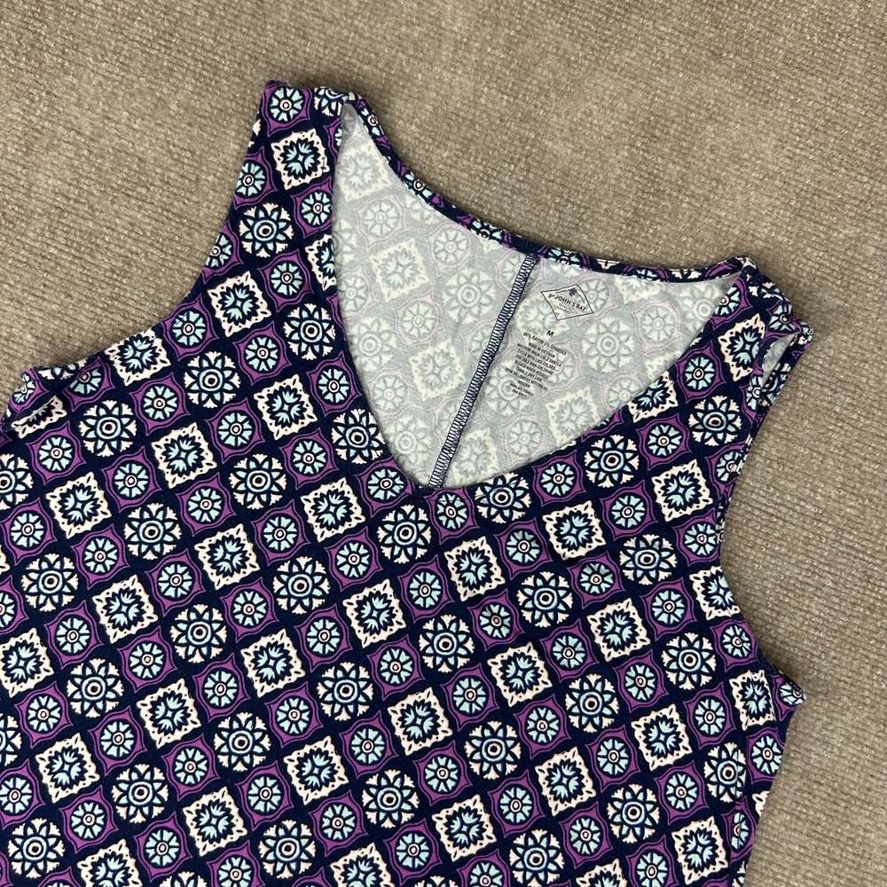 St John’s Bay Shift Dress Womens M Multi Geometric Stretch V-Neck Sleeveless